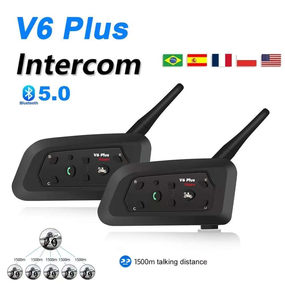 V6 Plus Capacete Da Motocicleta Interfone Fone De Ouvido Bluetooth 6 Pilotos 1500M Distância Comunicador IP65 À Prova Di