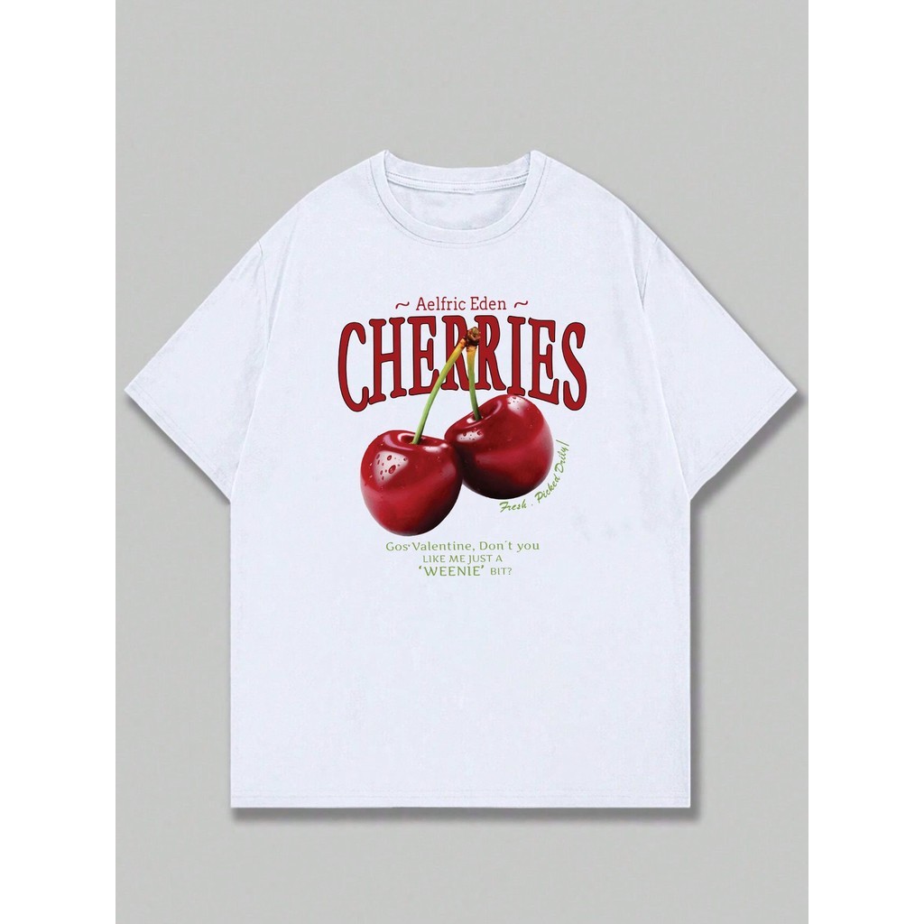 [Camiseta Premium em Algodão Puro]GXG Camiseta Estampado Cherries T-shirt Blusa Unissex Streetwear Confortável Manga Cur