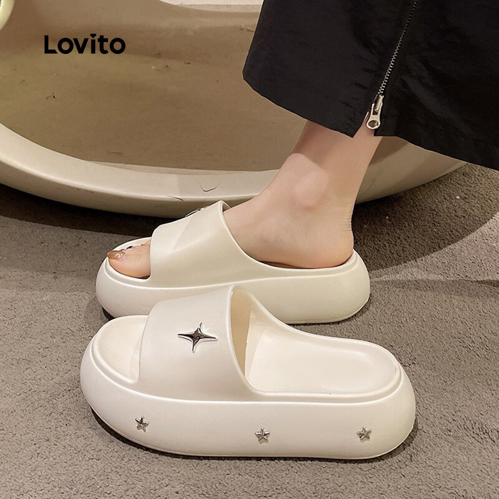 Lovito Casual simples estrela moda antiderrapante usar fora sandálias planas para mulher LFA76353 - Women Shoes
