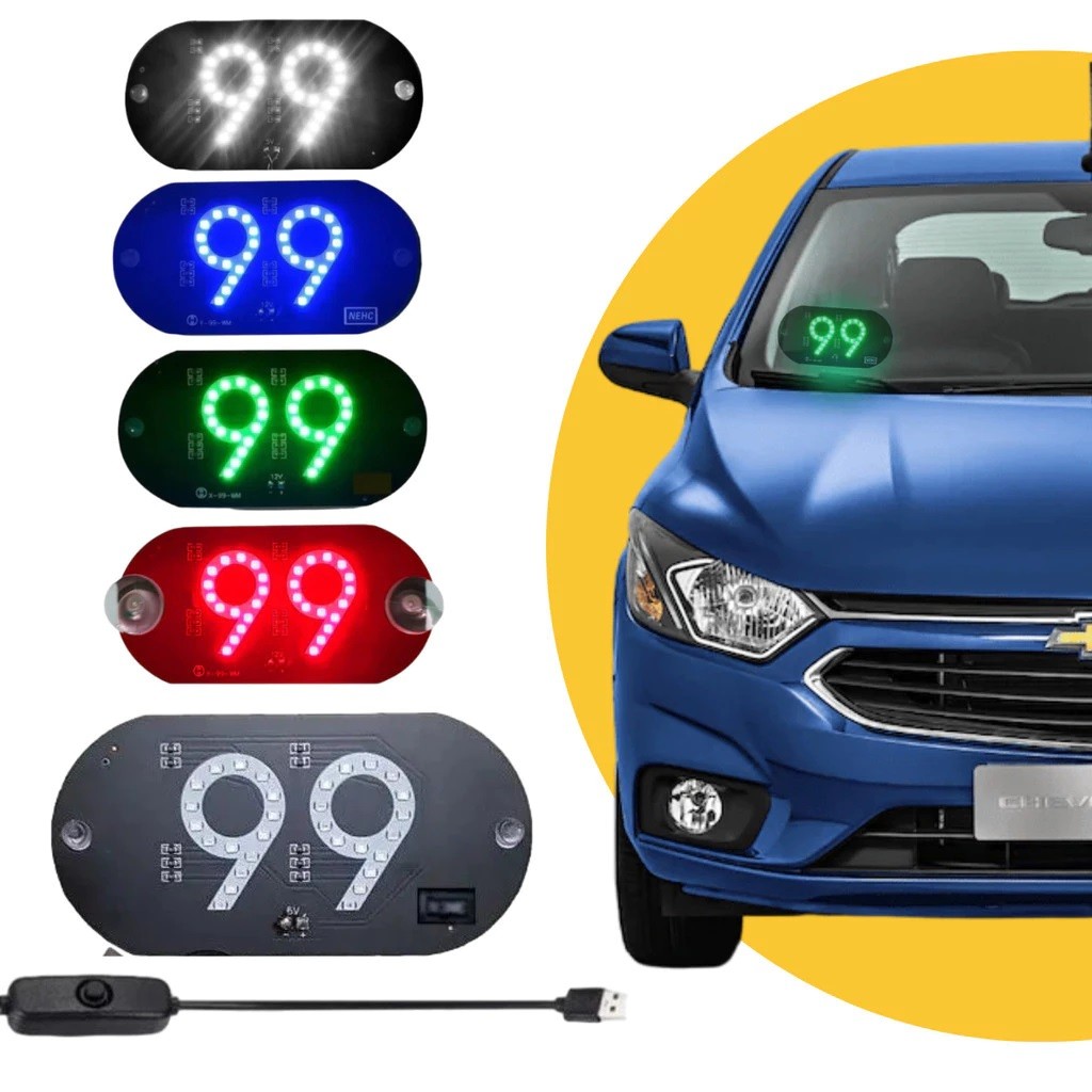 Placa Letreiro Aplicativo 99 Letreiro Luminoso Led USB Com Botão Liga/desliga Luz em Oferta na Shopee