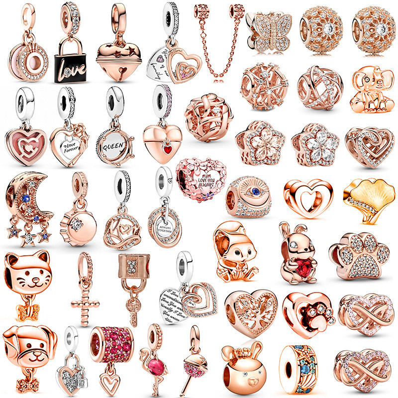 Berloques 925 Pingente De Prata Charme Rosa Ouro Pulseira Acessórios Conjunto Diamante Pirulito Colar DIY Jóias Presente em Oferta na Shopee