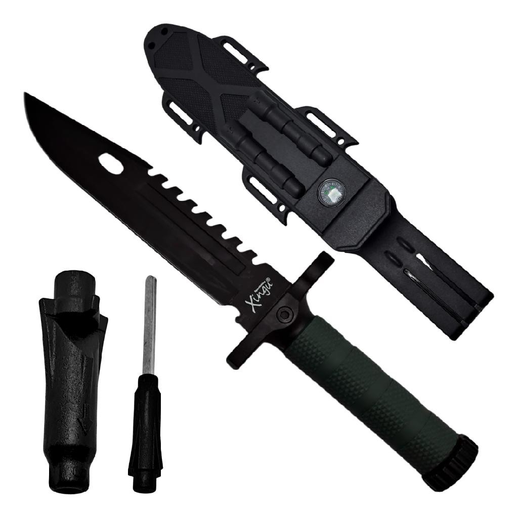 Faca Tática Xingu Bainha Bússola Apito Amolador Caça Pesca Trilha Camping em Oferta na Shopee