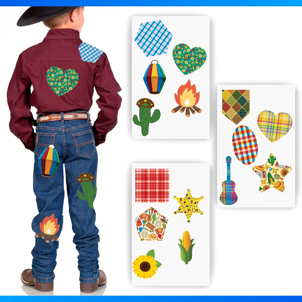 Adesivo Para Roupa Festa Junina Retalho Remendo 15 Adesivos - PROMOÇÃO
