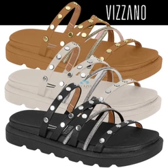 Sandália Papete Feminina Vizzano Strass Brilho Elegância Original