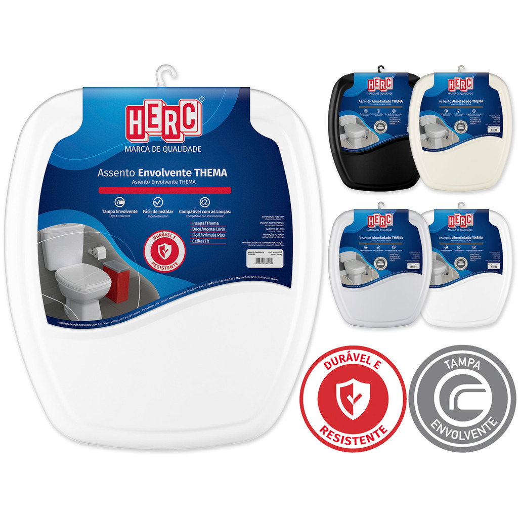 Assento Sanitário Thema Retangular Original Vaso Tampa De Privada Envolvente Herc em Oferta na Shopee