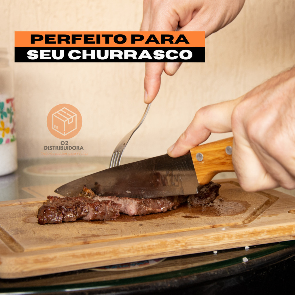 KIT 3 Faca De Aço Inox E Cabo De Madeira N°8 com 32,8cm Envio Rápido