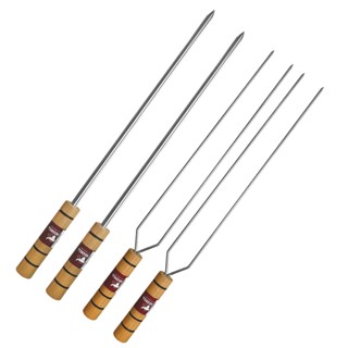 Kit Churrasco 4 Espetos 55cm Aço Inox Cabo Madeira 2 Simples e 2 Duplos em Oferta na Shopee