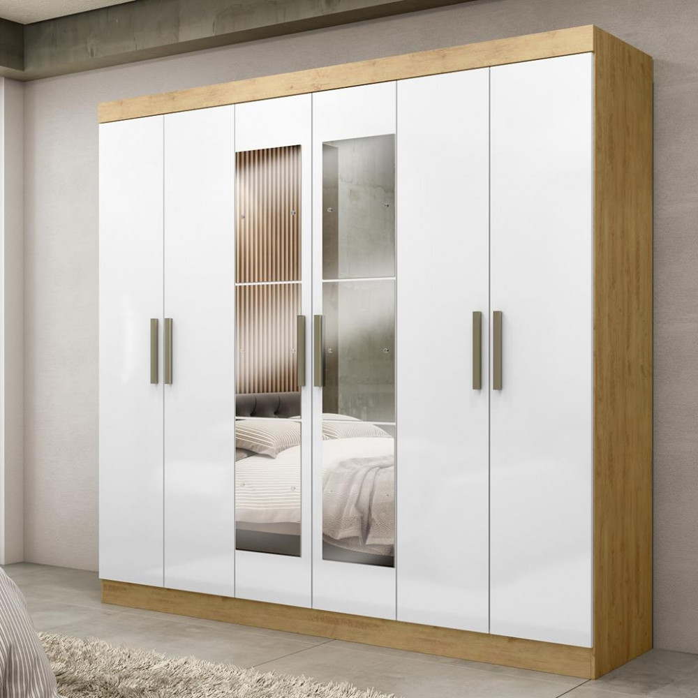 Guarda Roupa Casal com Espelho 6 Portas 100 MDF Genebra Maxel em Oferta na Shopee