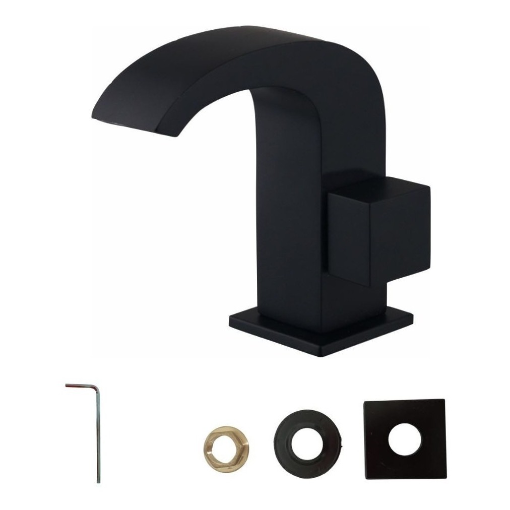 Torneira Banheiro Lavabo Cascata Charm 8030 Preta C80 Luxo Metal Quadrada Black Bica Baixa