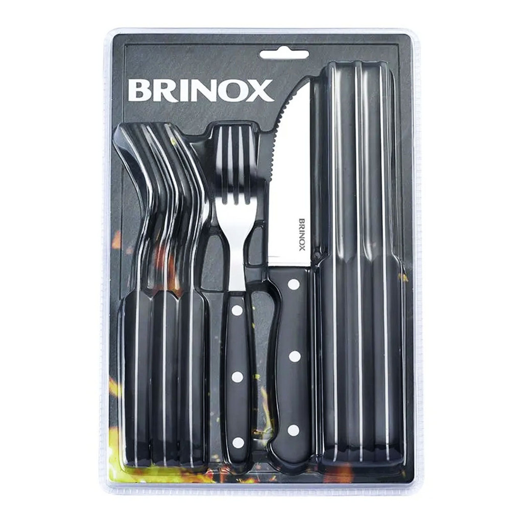 Conjunto de Talheres Jumbo para Churrasco em Aço inoxidável Polido 8Pçs Preto 2554/308 Bri...