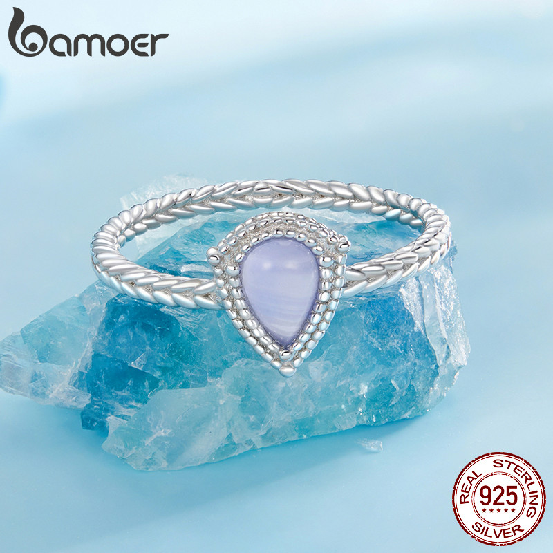 Detalhes do Bamoer 925 Sterling Sliver Anéis Ágata Design Joias Presentes Para Mulheres