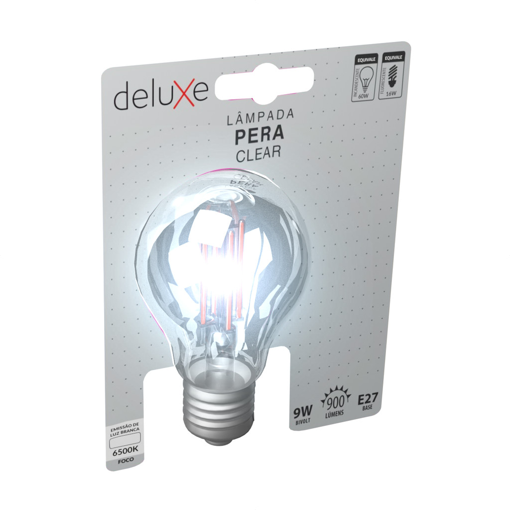 Lampada Led Pera Filamento Clear 9W 900lm 6500K E27 Deluxe em Oferta na Shopee