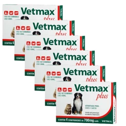 Kit 6 Vetmax Plus 700mg Vermífugo Vetnil - 4 Comprimidos
