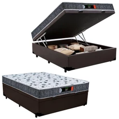Cama Box Baú Casal + Colchão Ortopédico Resistente Pró D28 Colchões 138x188x60 Marrom