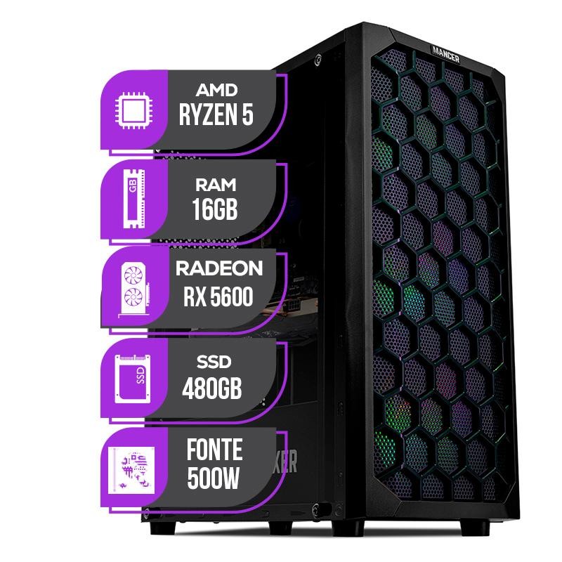 PC Gamer Mancer, AMD Ryzen 5 5500, RX 5600 6GB, 16GB DDR4, SSD 480GB, Fonte 500W 80 Plus - Computers & Accessories