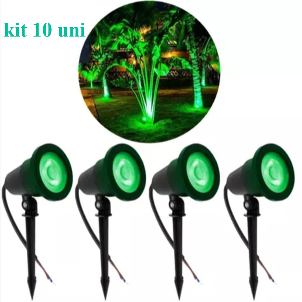 Kit 10 Luminária Espeto Jardim Lâmpada Led Luz Verde IP65 /7w
