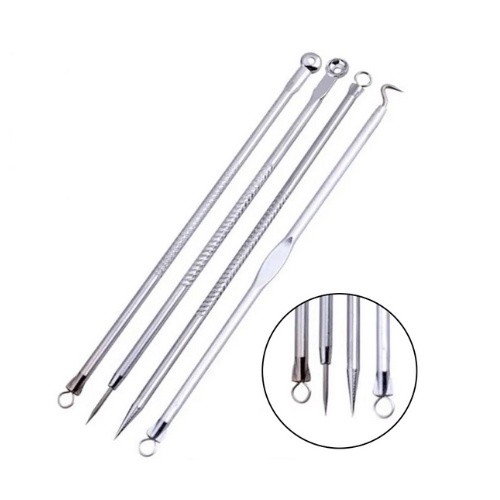 Kit Extrator Cravos e Espinhas em Aço Inox com 4 Peças na Cartela
