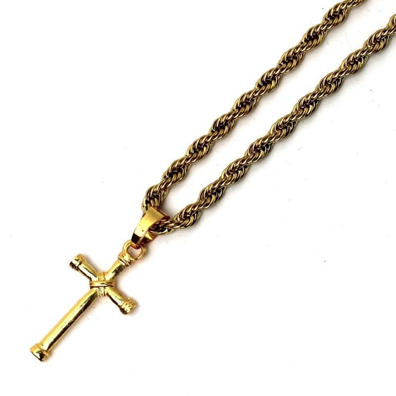 Cordão Baiano Torcido 60cm 4mm Masculino Dourado Ouro 18k + Crucifixo Manto Sagrado Brilho Exclusivo