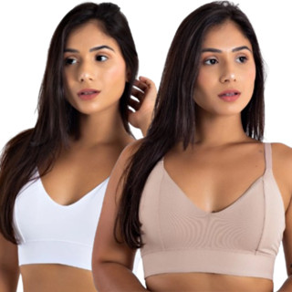 Kit 2 Sutiã Feminino Sem Bojo Reforçado Básico Frente Única Lingerie Conforto Top Sustentação em Oferta na Shopee