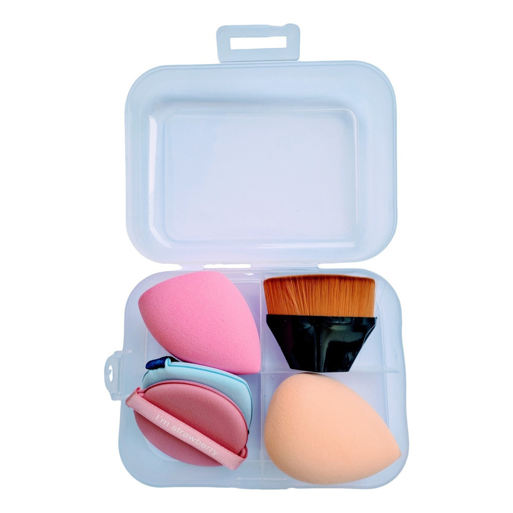 Kit Esponjas Coxinha e Selagem + Pincel Hexagonal + Estojo