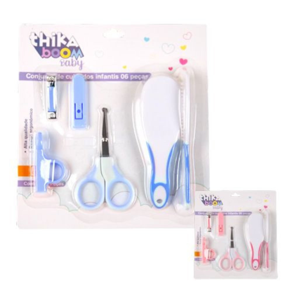 Kit Higiene Infantil 6 Peças Cuidados Bebê Recém Nascido Cortador de Unha Escova de Cabelo Tesoura