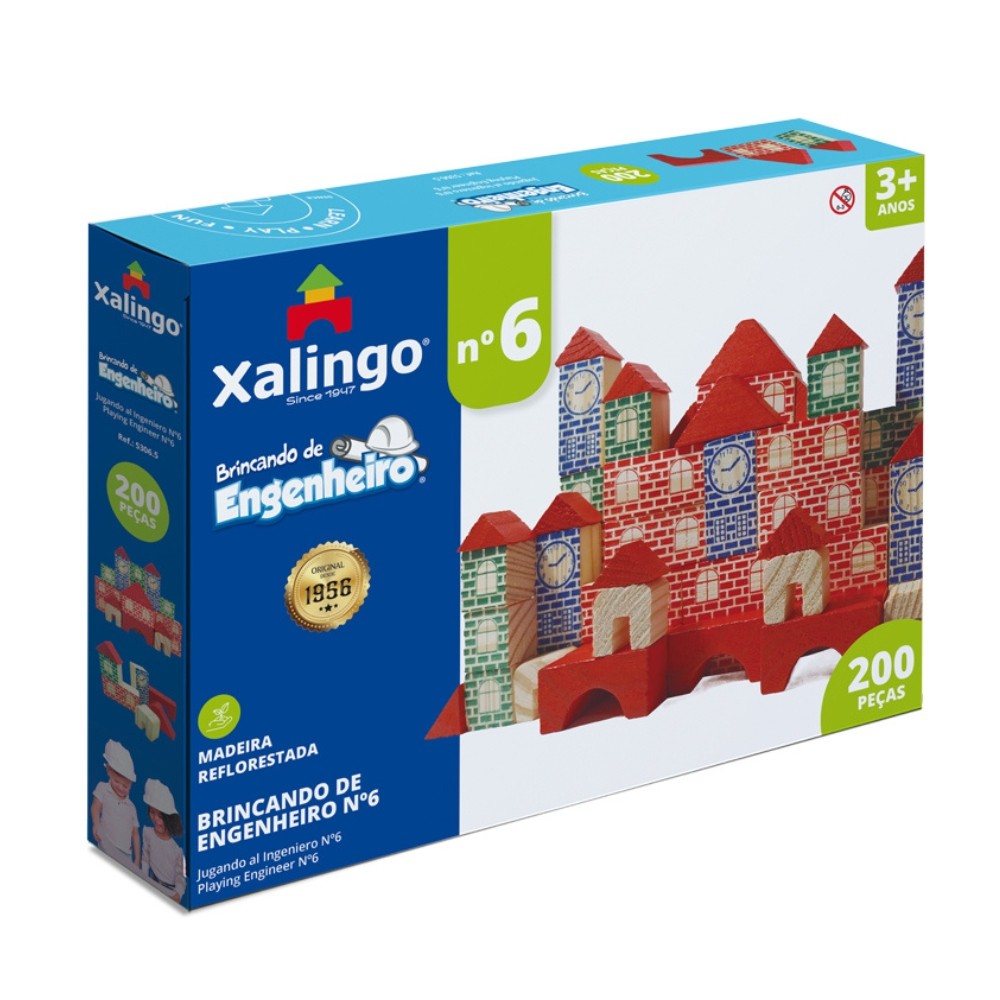 Jogo Brincando De Engenheiro N6, Xalingo, 200 Peças Em Madeira - Mom & Baby