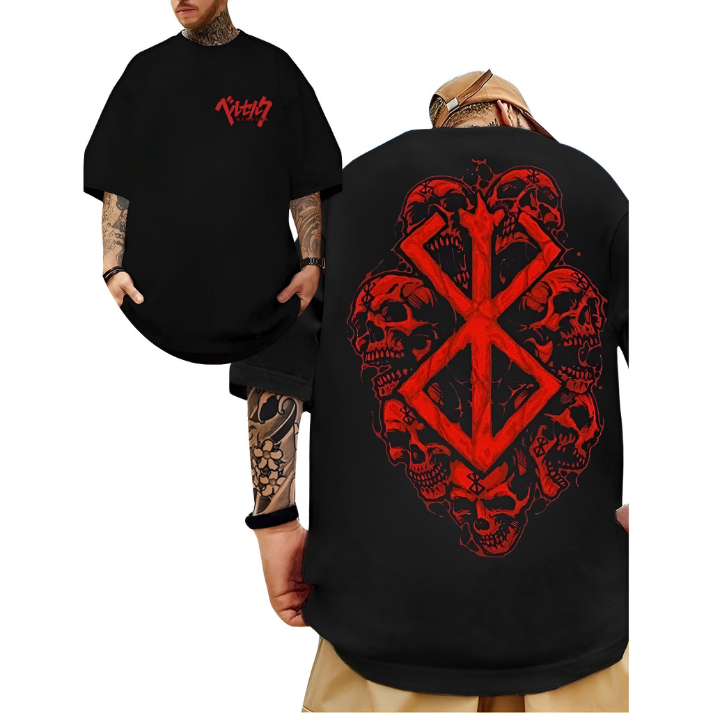 Camiseta Oversized Caveira Berserk Treino Academia Larga Fit