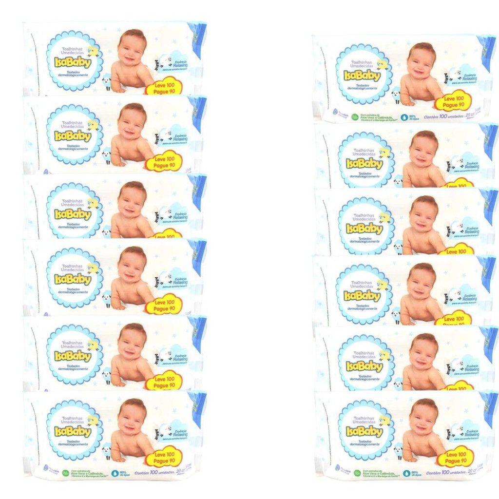 Kit 12 Toalhinhas Umedecidas Isababy 1200 unidades - Mom & Baby