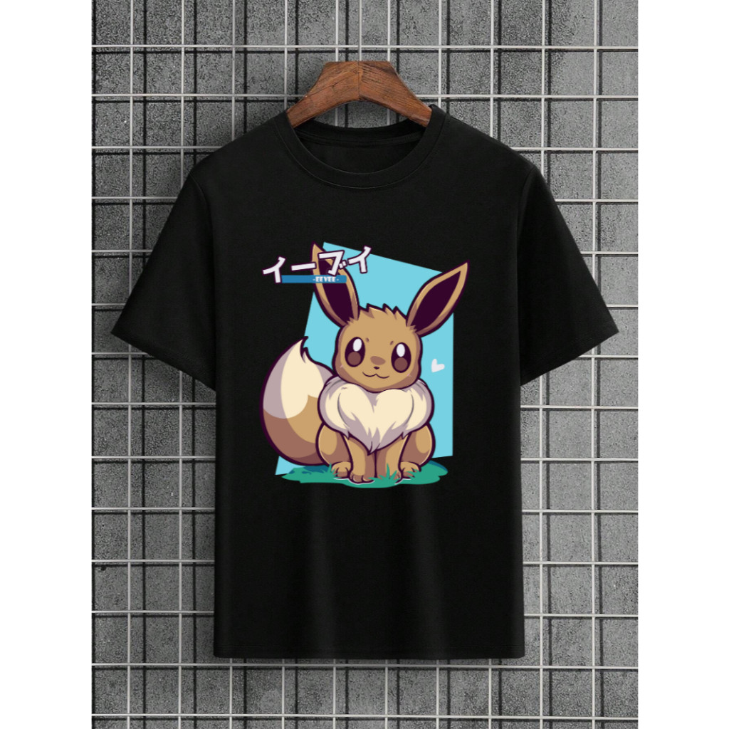Camiseta Eevee Pokémon Adulto e Infantil Jogo Game Criança Camisa Casual Algodão Masculina Feminina Unissex Black Friday