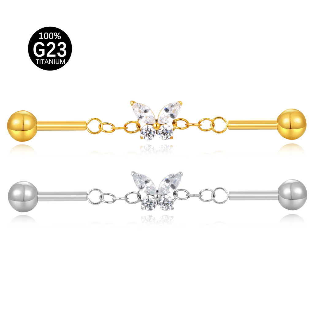 Piercing Transversal Titânio Borboleta Zircônia Cravejada