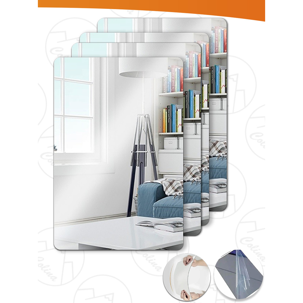Kit 4x Espelho Adesivo Acrílico 20x30 Retangular Arredondado Sala Banheiro Decorativo Kolling Sell