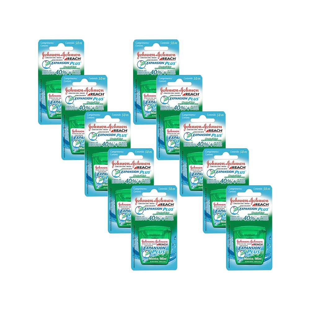 Kit 10 Fio Dental Reach Expansion Plus Menta Johnson's 50m