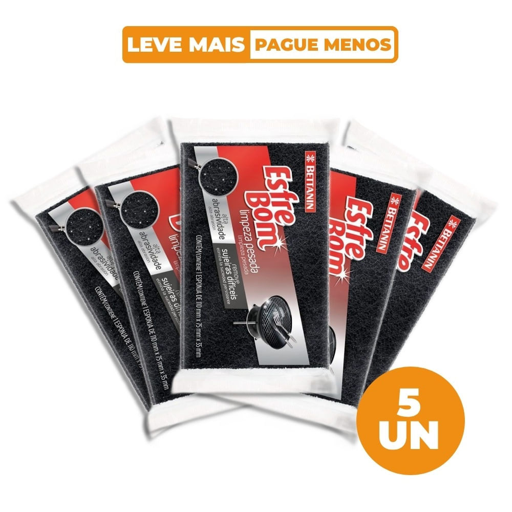 Kit 5 Esponjas Multiuso para Limpeza Pesada EsfreBom em Oferta na Shopee