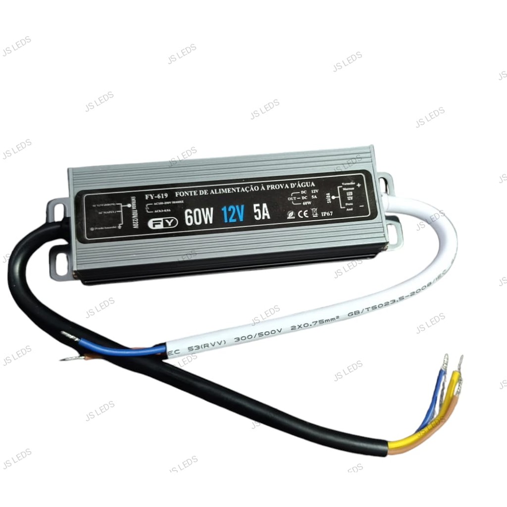 FONTE BLINDADA 60W 12V 5A IP67.   ok
