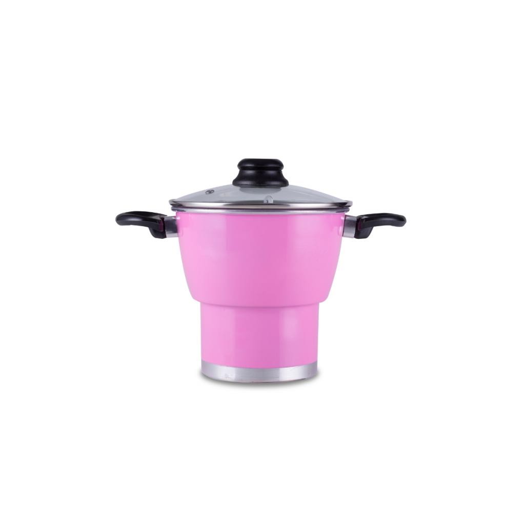 Panela Cuscuzeira Nordestina Rosa N18 Com Tampa De Vidro Grande Tamanho Familia - 2,8 Litros