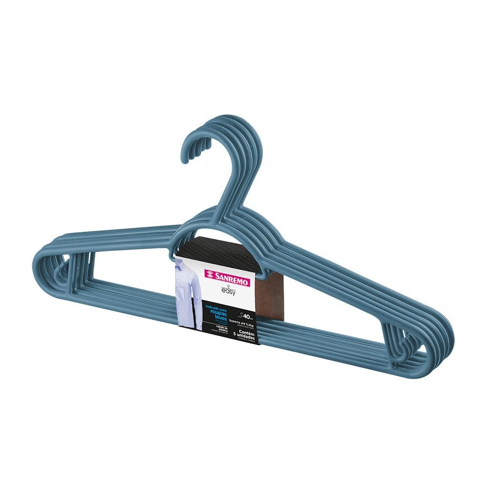 Cabide Plástico Adulto Pendura Mais Azul 40cm Easy Sanremo Leve 6 Pague 5 - Home & Living
