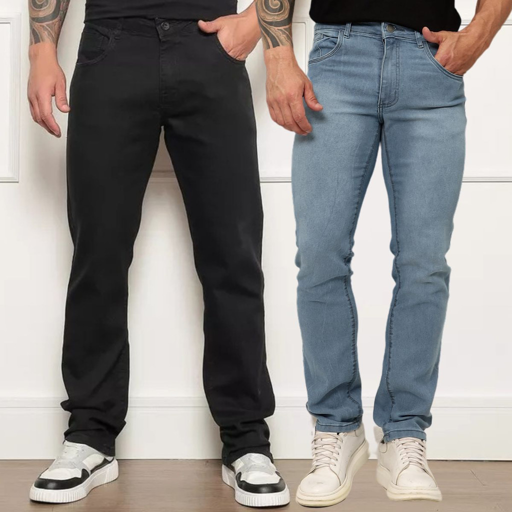 Kit 2 Calças Jeans Masculina Tradicional Lycra Linha Premium
