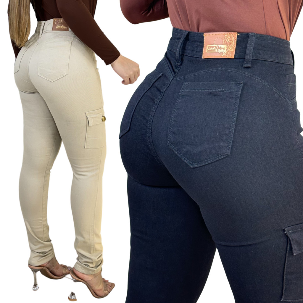 Calça Cargo Feminina Bege com Laicra Bolsos Laterais Conforto Casual Elegante em Oferta na Shopee