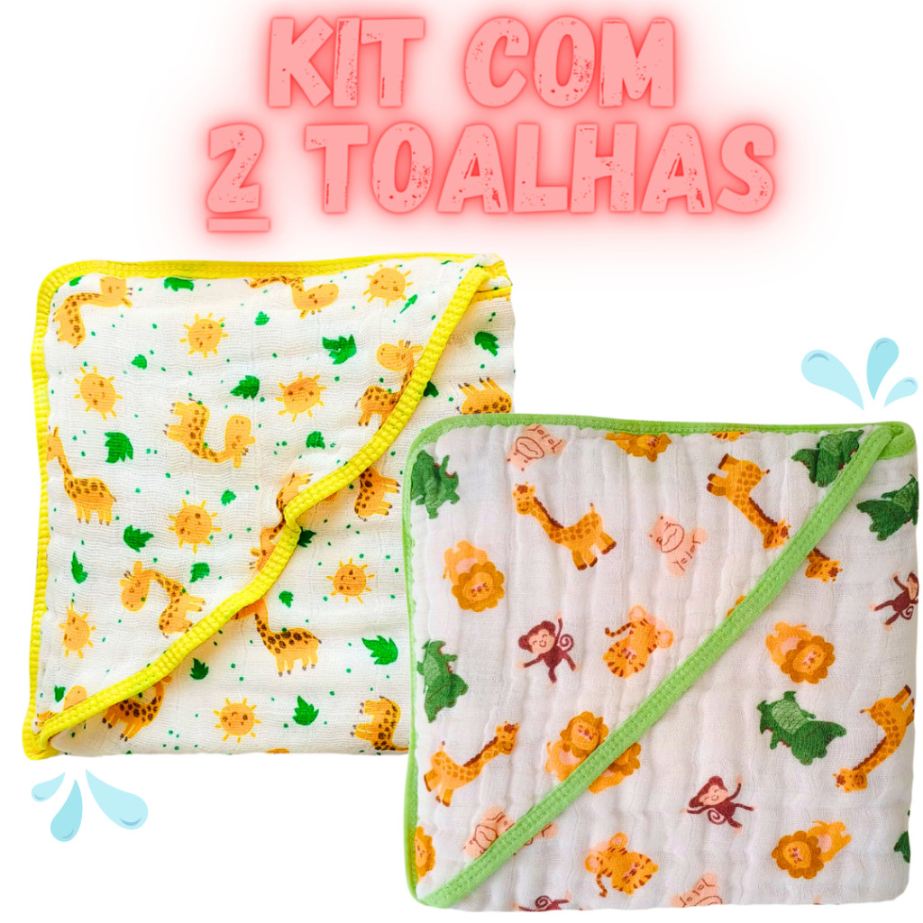 kit 2  Toalha Banho Bebe Fralda Macia Soft Capuz Enxoval Menino Menina Neutro 100% Algodão