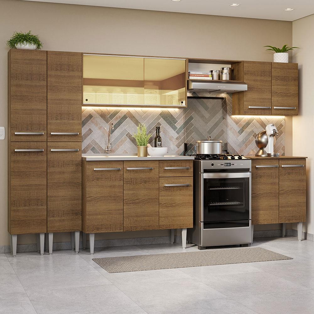 Armário de Cozinha Completa 293cm com Pia Emilly Madesa 07 em Oferta na Shopee