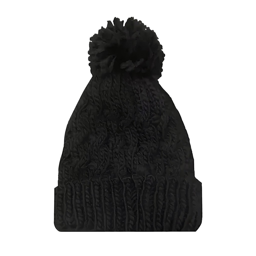 Touca De Tricô Com Pom Pom De Frio Inverno Cor Preta