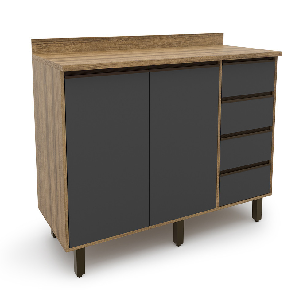 Balcao Confort 1,20m 2 Portas 4 Gavetas Cinamomo/Grafite Batrol em Oferta na Shopee