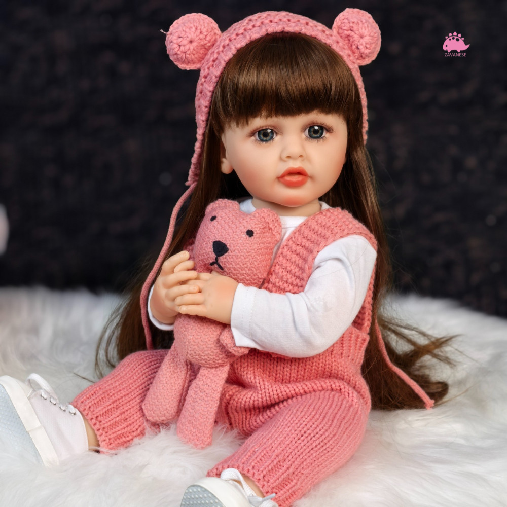 Boneca reborn de 55 cm, feita de silicone macio, realista e charmosa.