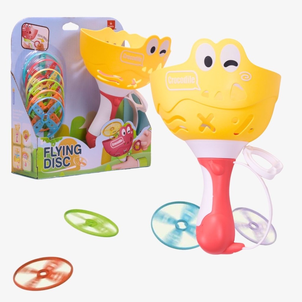 Brinquedo Jogo Lança Disco A Corda Crocodilo Amarelo - Castela