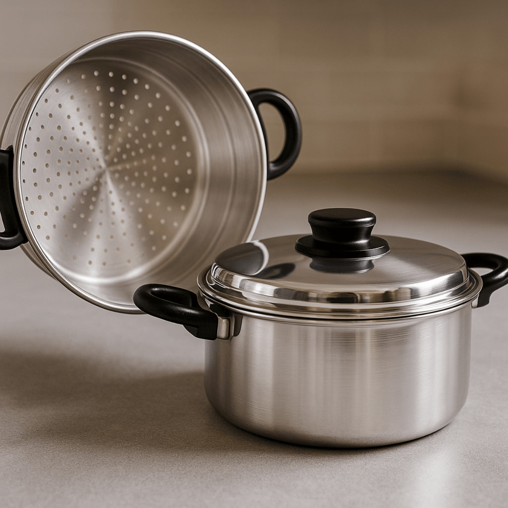 Jogo de Panela Aquecedor de Arroz Cozimento Vapor Legumes e Vegetais Aluminio Banho Maria 3,4 Litros