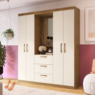 Guarda Roupa Solteiro com Espelho 4 Portas 3 Gavetas Panamá 59000 Doripel em Oferta na Shopee