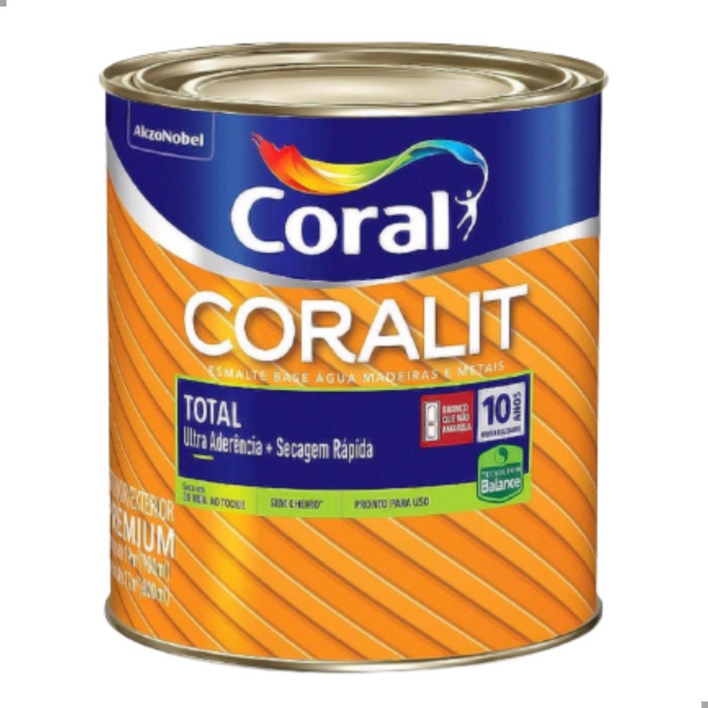 Tinta Esmalte Sintético Base Água Coralit Total Preto fosco  900ml