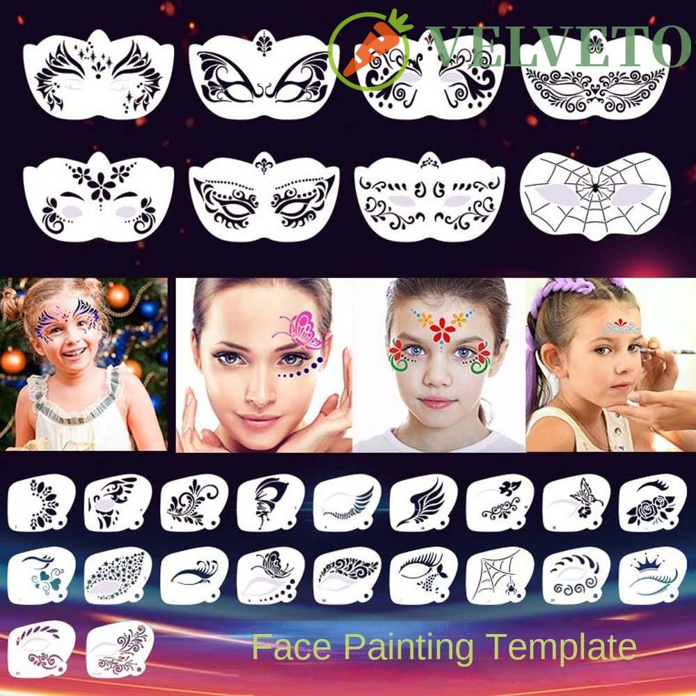 Modelos De Pintura Facial ELVETO , Estênceis De Arte Corporal Reutilizáveis Ocos , Ferramentas Decorativas De Maquiagem em Oferta na Shopee