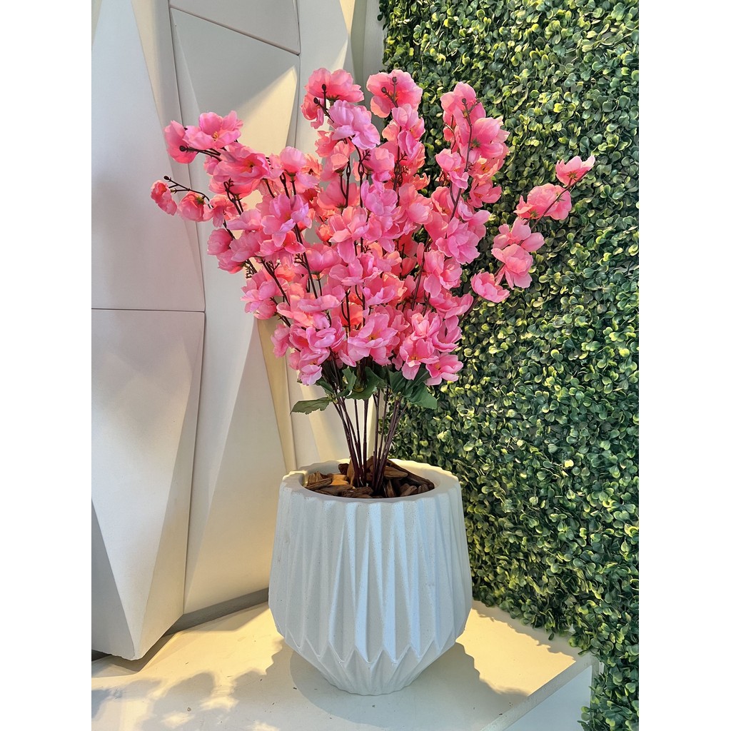 Flor Cerejeira Pessegueiro Artificial + Vaso Polietileno em Oferta na Shopee