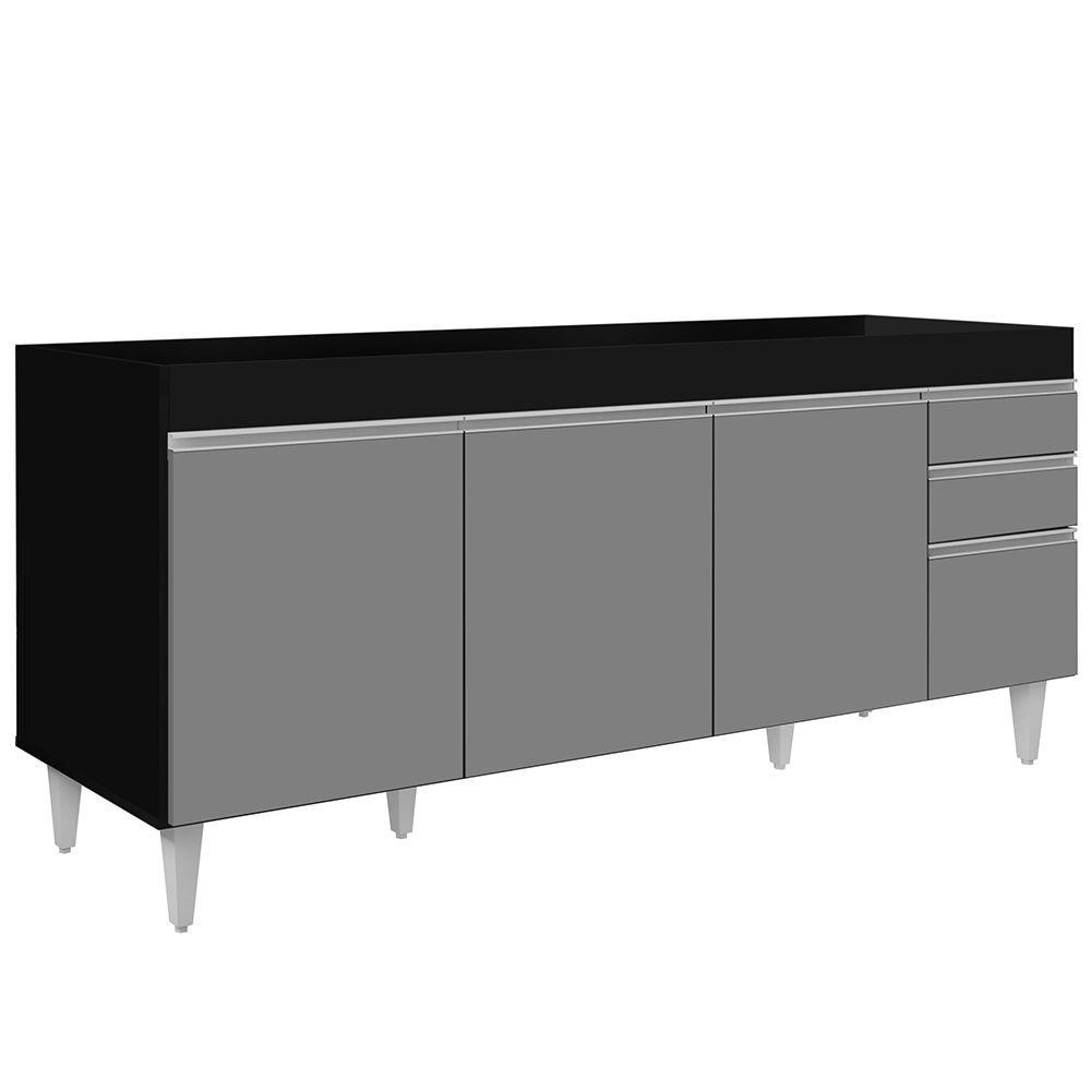 Balcão Gabinete Para Pia 180cm Sem Tampo Dallas Preto/cinza - Home & Living